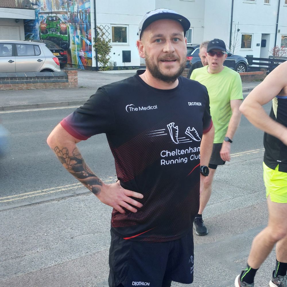 Jack Strickland wearing his Cheltenham Running Club kit